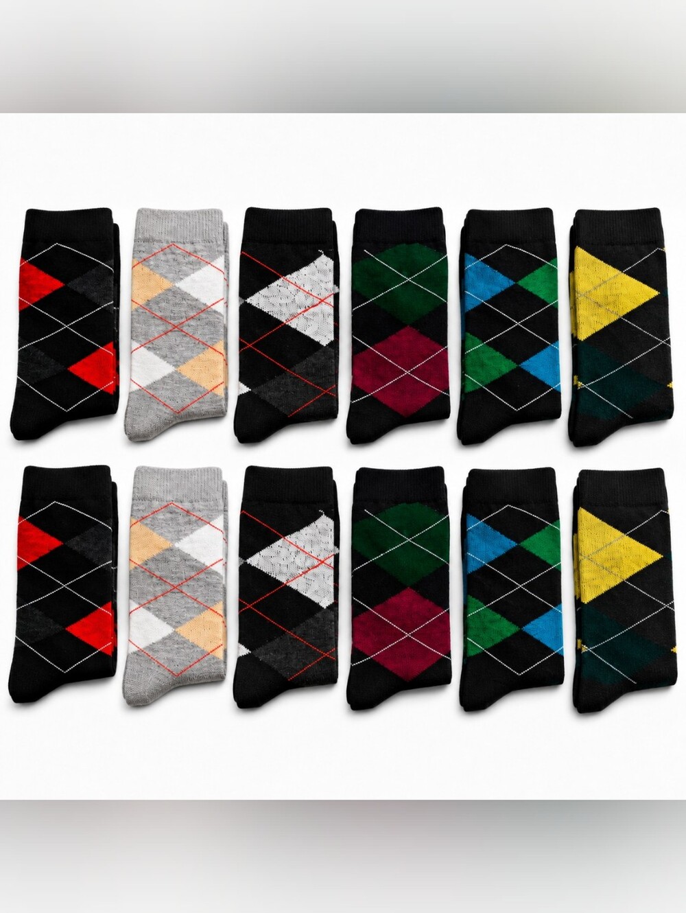 12 Pairs Men’s Argyle Dress Socks Cotton Blend Classic Colors New Size 10-13